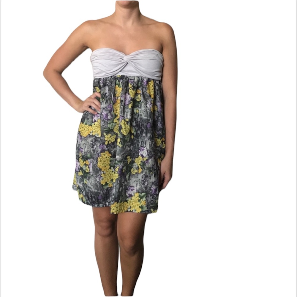 Strapless Neutral Colored Floral Dress